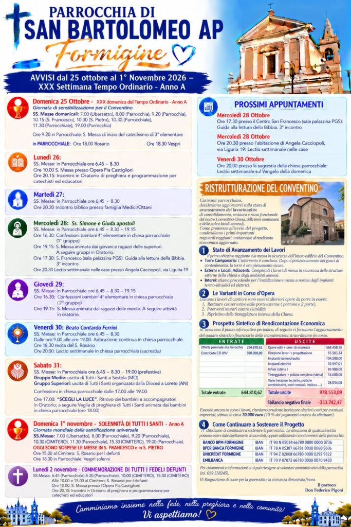Foglietto parrocchiale della settimana